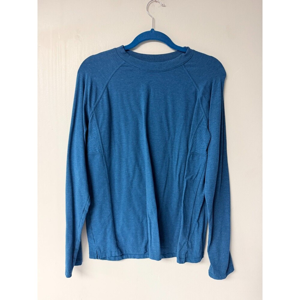 Womens Blue Long Sleeve Athletic Top Mesh Panels Raglan Crew Neck Untagged